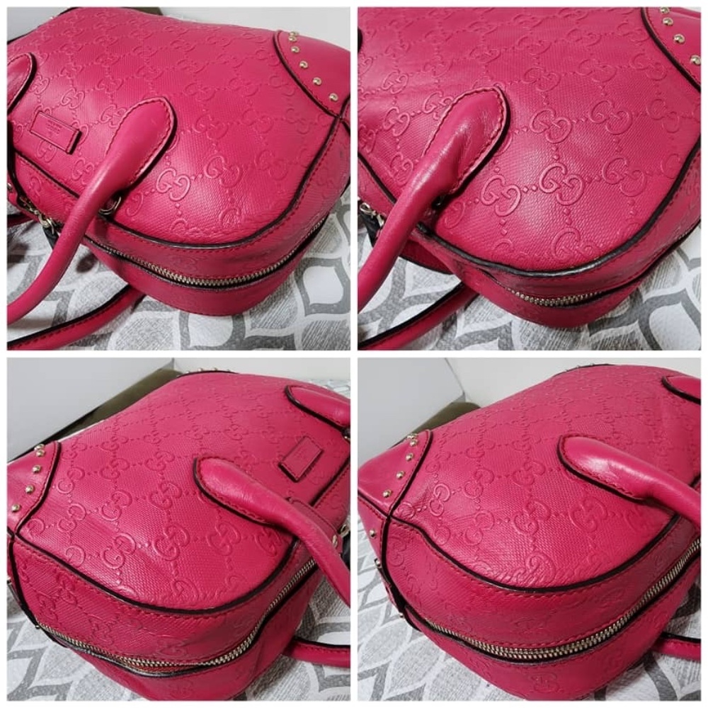 Authentic GUCCI Bright Diamante Textured Leather Top Handle Bag Pink - Picture 11 of 16